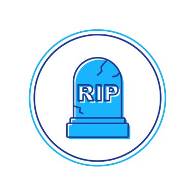 Beyaz arkaplanda izole edilmiş, üzerinde RIP yazılı Tombstone ana hatlarıyla doldurulmuş. Mezar ikonu. Mutlu Cadılar Bayramı Partisi. Vektör.