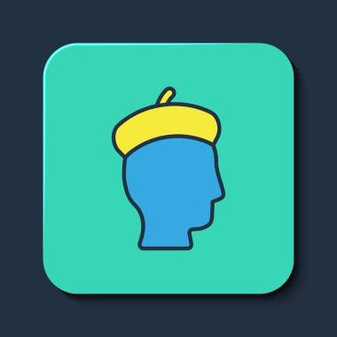 Mavi arka planda izole edilmiş ana hatlı Fransız adam simgesi. Turkuaz kare düğme. Vektör.