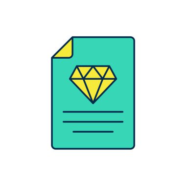 Beyaz arka planda izole edilmiş elmas simgesinin ana hatlarıyla dolu sertifikası. Vektör.