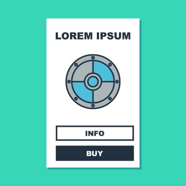 Turkuaz arka planda izole edilmiş yuvarlak ahşap kalkan simgesi. Güvenlik, güvenlik, koruma, mahremiyet, koruma kavramı. Vektör.