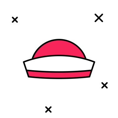 Beyaz arka planda izole edilmiş ana hatlı Denizci şapka simgesi. Vektör.