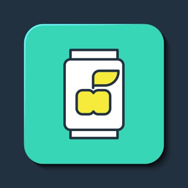 Doldurulmuş Soda kutusu simgesi mavi arkaplanda izole edildi. Turkuaz kare düğme. Vektör.