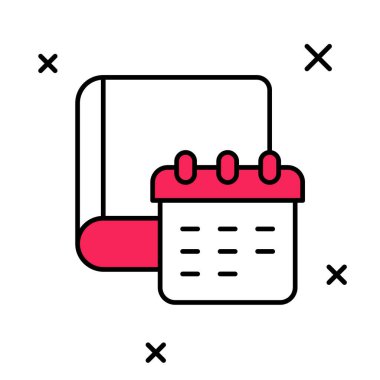 Ana hatları doldurulmuş günlük kağıt not defteri simgesi beyaz arkaplanda izole edildi. Vektör.