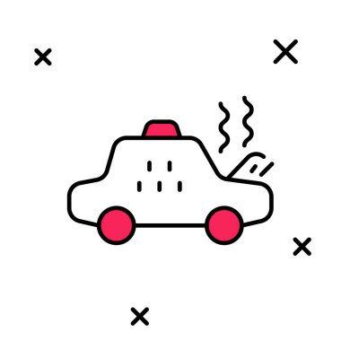 Kırık taksi arabası simgesi beyaz arka planda izole edilmiş. Vektör.