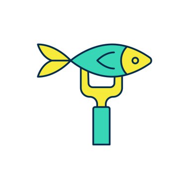 Beyaz arka planda izole edilmiş ana hatlı kurutulmuş balık ikonu. Vektör.