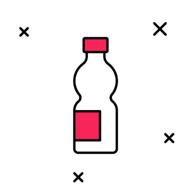 Beyaz arka planda izole edilmiş bir şişe dolusu su ikonu. Soda su içme tabelası. Vektör.