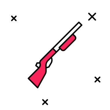 Beyaz arka planda izole edilmiş ana hatlı av silahı simgesi. Av tüfeği. Vektör.