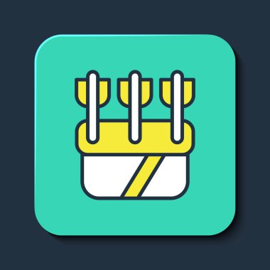 Mavi arkaplanda izole edilmiş ok simgesiyle doldurulmuş titreşimler. Turkuaz kare düğme. Vektör.