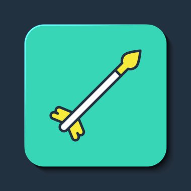 Doldurulmuş orta çağ ok simgesi mavi arkaplanda izole edildi. Ortaçağ silahı. Turkuaz kare düğme. Vektör.