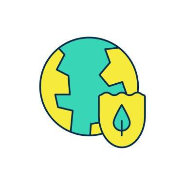 Beyaz arka planda izole edilmiş, Dünya 'nın dış hatlarını kalkan simgesiyle doldurdum. Sigorta konsepti. Güvenlik, güvenlik, koruma, gizlilik kavramı. Vektör.