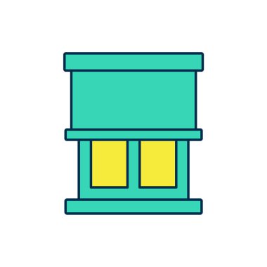 Pencereyi beyaz arkaplanda izole edilmiş oda simgesindeki perdelerle doldurdum. Vektör.