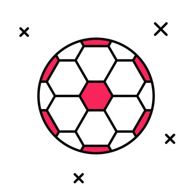 Doldurulmuş futbol topu simgesi beyaz arka planda izole edilmiş. Spor malzemeleri. Vektör.