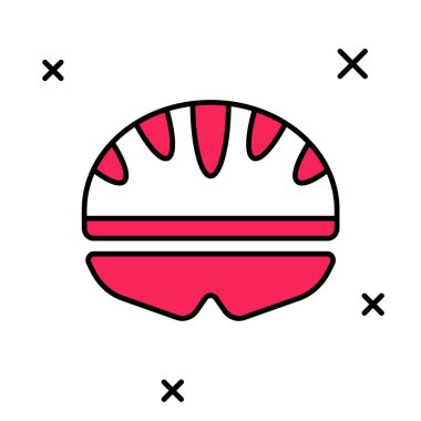 Beyaz arkaplanda izole edilmiş ana hatlı bisiklet başlığı simgesi. Olağanüstü bir spor. Spor malzemeleri. Vektör.