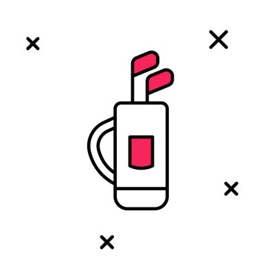 Beyaz arka planda izole edilmiş golf çantasıyla doldurulmuş. Vektör.