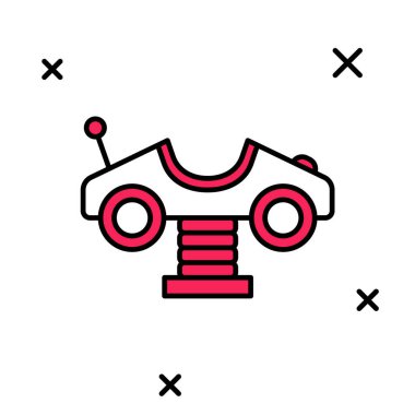 Beyaz arkaplanda izole edilmiş oyun alanı simgesindeki ana hatlı Swing arabası. Çocuklardan oluşan atlı karınca. Eğlence ikonu. Vektör.