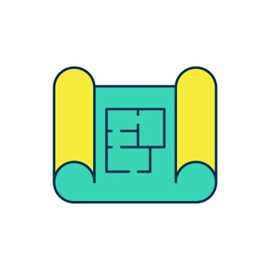 Ana hatları doldurulmuş ev planı simgesi beyaz arkaplanda izole edildi. Vektör.