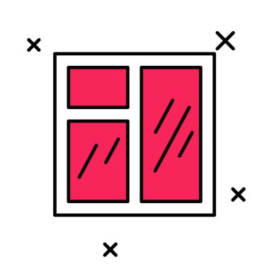 Beyaz arkaplanda izole edilmiş oda simgesindeki ana hatlı pencere. Vektör.