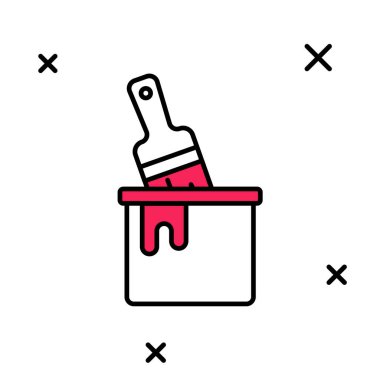 Beyaz arka planda izole edilmiş fırça simgesiyle boyanmış boya kovası. Vektör.