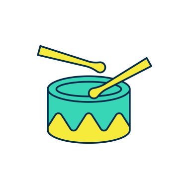 Ana hatlarıyla doldurulmuş davul bageti simgesi beyaz arkaplanda izole edilmiş. Müzik işareti. Müzik aleti sembolü. Vektör.