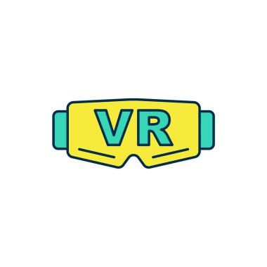 Doldurulmuş Sanal gerçeklik gözlüğü simgesi beyaz arkaplanda izole edilmiş. Stereoskopik 3D VR maskesi. Optik baş monte edildi. Vektör.