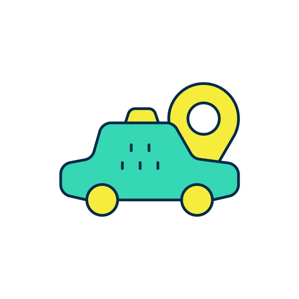 Esquema Rellenado Puntero Mapa Con Icono Coche Taxi Aislado Sobre — Vector de stock