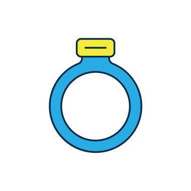 Beyaz arka planda izole edilmiş mücevher ikonuyla ana hatlı sihirli taştan bir yüzük. Vektör.