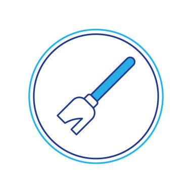 Beyaz arka planda izole edilmiş ana hatlı cadı süpürge simgesi. Mutlu Cadılar Bayramı Partisi. Vektör.