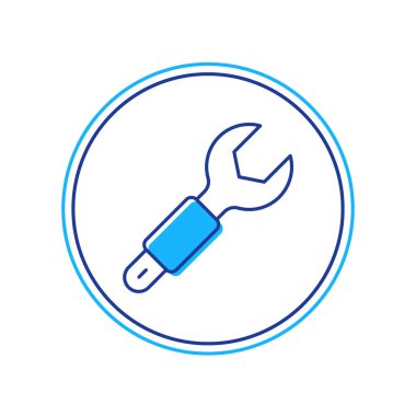 Doldurulmuş anahtar anahtarı simgesi beyaz arkaplanda izole edildi. Anahtar tamir aleti. Servis aracı sembolü. Vektör.