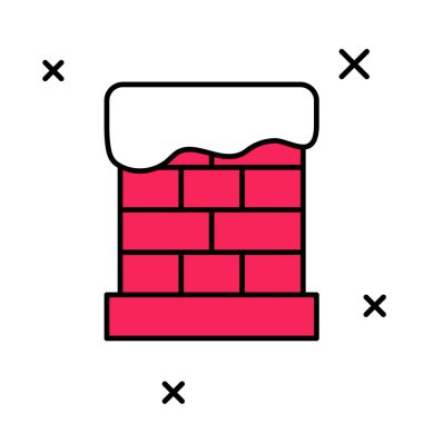 Beyaz arka planda izole edilmiş ana hatlı Noel bacası simgesi. Mutlu Noeller ve mutlu yıllar. Vektör.