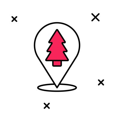 Doldurulmuş Noel ağacı simgesi beyaz arka planda izole edilmiş. Mutlu Noeller ve mutlu yıllar. Vektör.