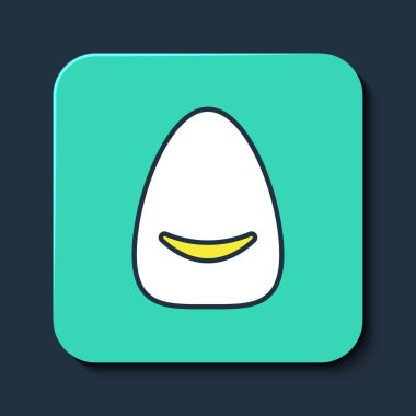 Doldurulmuş Pouf simgesi mavi arkaplanda izole edildi. Yumuşak sandalye. Koltuk için çanta. Rahat mobilya koltuğu. Turkuaz kare düğme. Vektör.