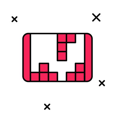 Doldurulmuş taşınabilir oyun konsolu simgesi beyaz arkaplanda izole edildi. El bilgisayarı oyun konsolu. Vektör.