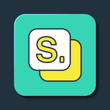 Doldurulmuş bingo simgesi mavi arkaplanda izole edildi. Amerikan tombala oyunu için piyango biletleri. Turkuaz kare düğme. Vektör.