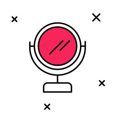 Doldurulmuş yuvarlak makyaj aynası ikonu beyaz arkaplanda izole edilmiş. Vektör.