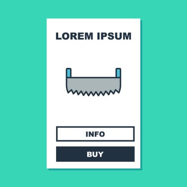 İki elli testere simgesi turkuaz arka planda izole edildi. Vektör.