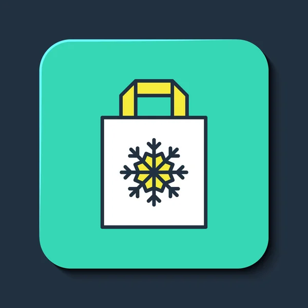 Filled Outline Christmas Paper Shopping Bag Snowflake Icon Isolated Blue — Vetor de Stock