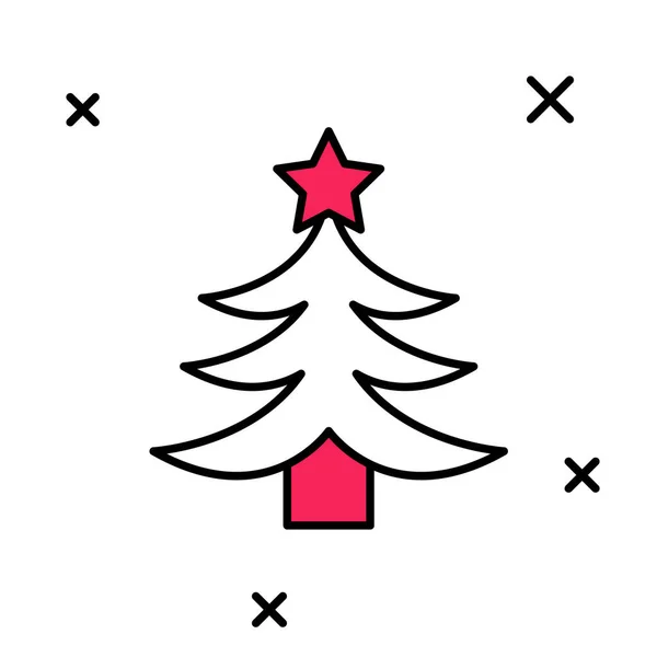 記入されたアウトライン白い背景に隔離されたクリスマスツリーアイコン メリークリスマスとハッピーニューイヤー ベクトル — ストックベクタ