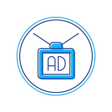 Doldurulmuş ana hat reklam simgesi beyaz arkaplanda izole edildi. Pazarlama ve tanıtım süreci kavramı. İlgili reklamlar. Sosyal medya reklamcılığı. Vektör.