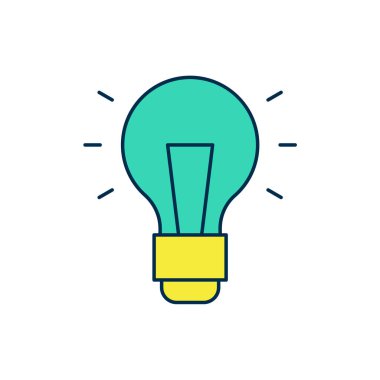 Beyaz arkaplanda izole edilmiş fikir ikonu kavramını içeren ana hatlı ampul. Enerji ve fikir sembolü. İlham konsepti. Vektör.