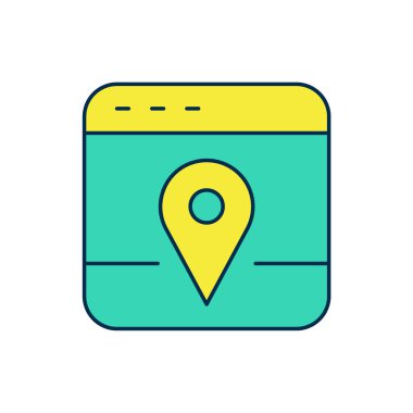 Beyaz arkaplanda izole edilmiş şehir haritası yön bulma simgesinin ana hatları dolduruldu. Mobil Uygulama Arayüzü tasarımı. Coğrafi konsept. Vektör.