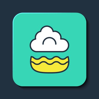 Sis ve bulut simgesi mavi arka planda izole edildi. Turkuaz kare düğme. Vektör.