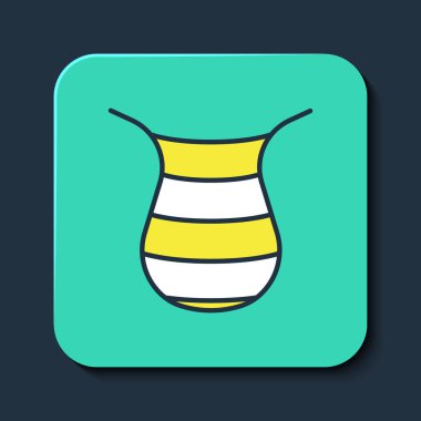 Doldurulmuş ana hatlı balıkçılık ağı simgesi mavi arkaplanda izole edildi. Balık oltası. Turkuaz kare düğme. Vektör.