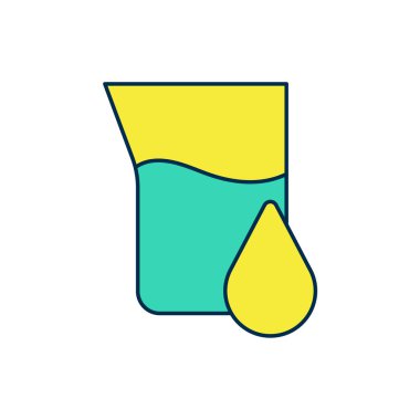 Doldurulmuş petrol test tüpü simgesi beyaz arka planda izole edildi. Komiklik şişesi ve düşen damla. Vektör.