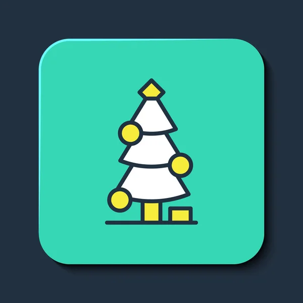 Filled Outline Christmas Tree Decorations Icon Isolated Blue Background Merry — Vetor de Stock