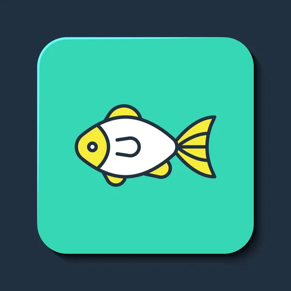Filled Outline Fish Icon Isolated Blue Background Turquoise Square Button — 图库矢量图片