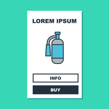 Turkuaz arka planda izole edilmiş ana hatlı yangın söndürme ikonu. Vektör.