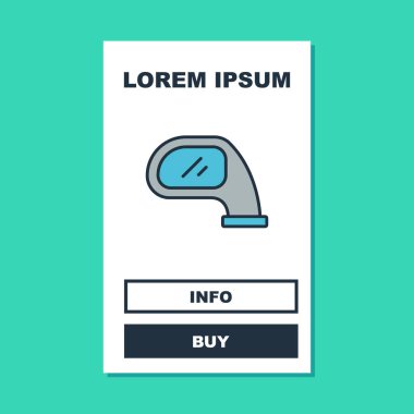 Turkuaz arka planda izole edilmiş ana hatlı aynalı ikon. Vektör.