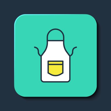 Blacksmith önlük simgesi mavi arka planda izole edildi. Koruyucu giysi ve alet işçisi. Turkuaz kare düğme. Vektör.