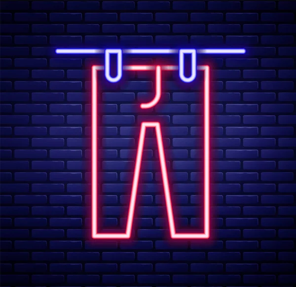 Glowing Neon Line Drying Clothes Icon Isolated Brick Wall Background — Stok Vektör