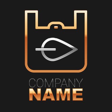 Siyah arka planda izole edilmiş geri dönüşüm simgesi olan çizgi kâğıdı alışveriş çantası. Geri dönüşüm sembollü çanta. Renkli taslak konsepti. Vektör